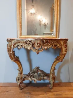Pamono 19th Century Gilt Wood Rococo Console Table with Red Marble Top> Console Tables