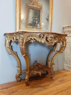 Pamono 19th Century Gilt Wood Rococo Console Table with Red Marble Top><noscript><img width=