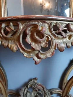 Pamono 19th Century Gilt Wood Rococo Console Table with Red Marble Top><noscript><img width=