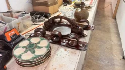 New Pamono 19th Century Green, White & Brown Glaze Majolica Oyster Plates, Set of 4