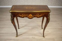 Clearance Pamono 19th Century Inlaid Card Table Lined with Green Fabric