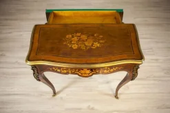 Clearance Pamono 19th Century Inlaid Card Table Lined with Green Fabric