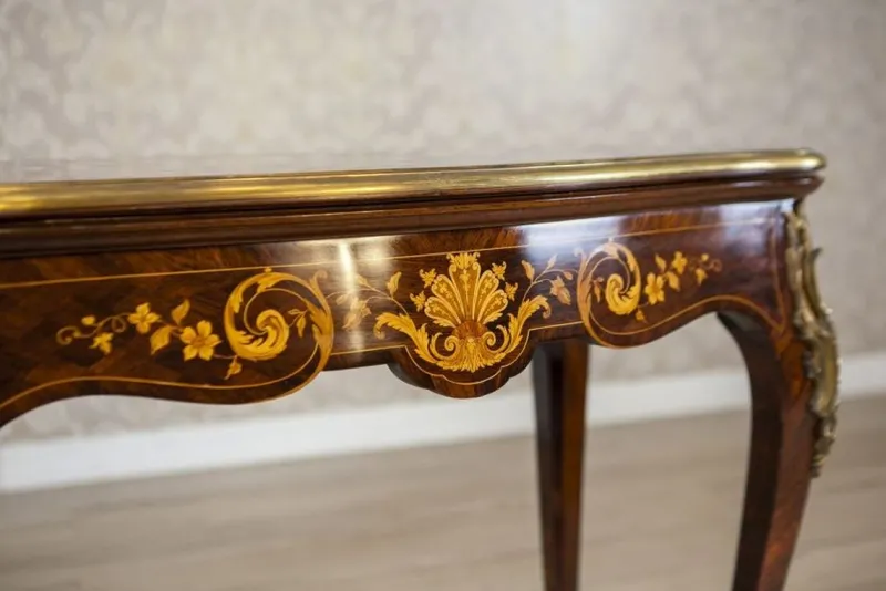 Clearance Pamono 19th Century Inlaid Card Table Lined with Green Fabric