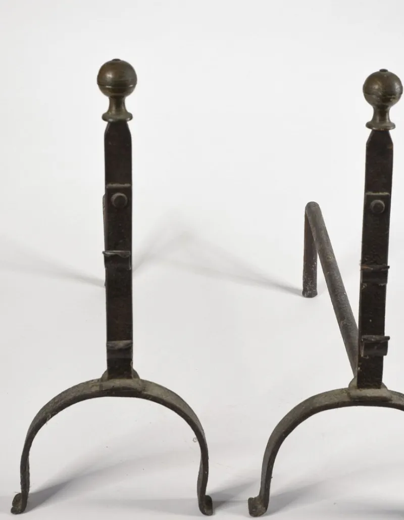Online Pamono 19th Century Iron Fireplace Andirons, Set of 2