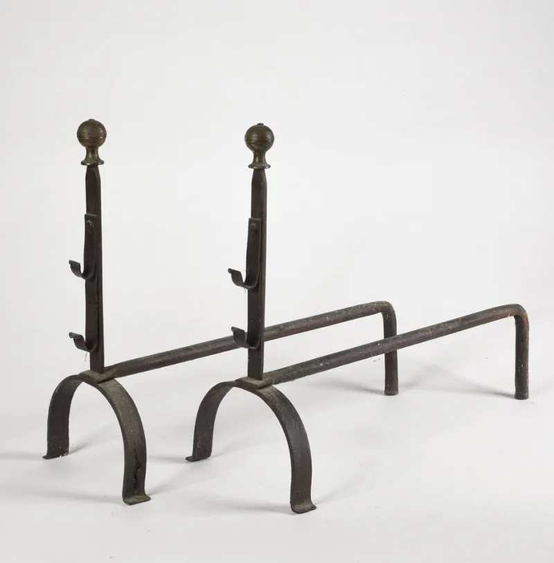 Online Pamono 19th Century Iron Fireplace Andirons, Set of 2