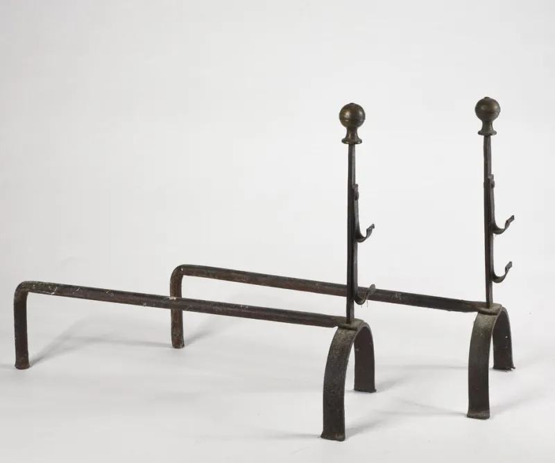 Online Pamono 19th Century Iron Fireplace Andirons, Set of 2