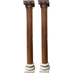 Pamono 19th Century Italian Architectural Corinthian Wood Columns on Sandstone Plinths, Set of 2> Pedestals And Columns