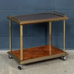 New Pamono 20th Century Italian Brass & Burr Walnut Drinks Trolley, 1970s