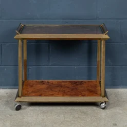 New Pamono 20th Century Italian Brass & Burr Walnut Drinks Trolley, 1970s