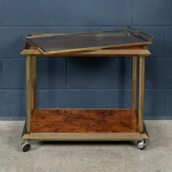 New Pamono 20th Century Italian Brass & Burr Walnut Drinks Trolley, 1970s