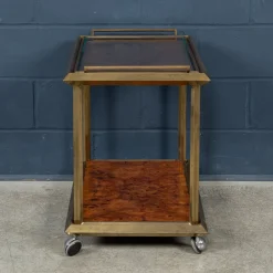 New Pamono 20th Century Italian Brass & Burr Walnut Drinks Trolley, 1970s