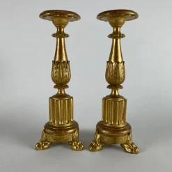 Pamono 19th Century Italian Carved and Gilded Wooden Candlesticks, Set of 2> Candleholders