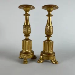 Pamono 19th Century Italian Carved and Gilded Wooden Candlesticks, Set of 2> Candleholders