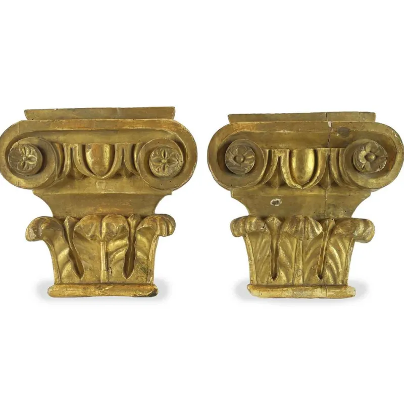 Discount Pamono 19th Century Italian Gilded Capitals with Corinthian-Ionic Carving, Set of 2