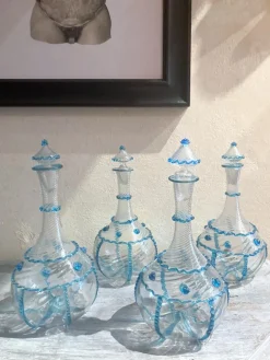 Pamono 18th Century Italian Murano Clear Glass and Blue Trimmed Blown Glass Bottle><noscript><img width=