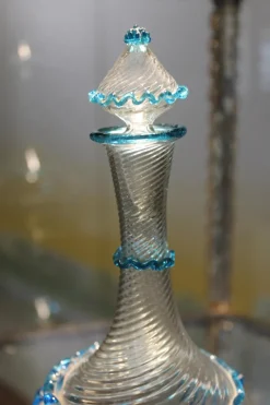 Pamono 18th Century Italian Murano Clear Glass and Blue Trimmed Blown Glass Bottle><noscript><img width=