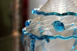 Pamono 18th Century Italian Murano Clear Glass and Blue Trimmed Blown Glass Bottle><noscript><img width=