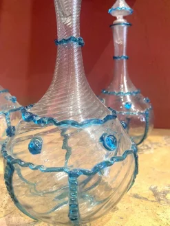 Pamono 18th Century Italian Murano Clear Glass and Blue Trimmed Blown Glass Bottle><noscript><img width=