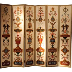 Pamono 19th Century Italian Six-Panel Painted Wood Folding Screen in Gilt Bronze Frame