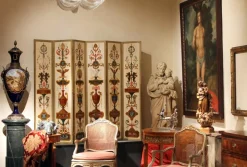 Pamono 19th Century Italian Six-Panel Painted Wood Folding Screen in Gilt Bronze Frame