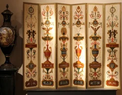Pamono 19th Century Italian Six-Panel Painted Wood Folding Screen in Gilt Bronze Frame
