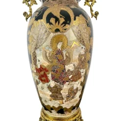 Pamono 19th Century Japan Satsuma Porcelain Vase and Golden Metal, 1870s><noscript><img width=
