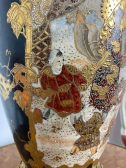 Pamono 19th Century Japan Satsuma Porcelain Vase and Golden Metal, 1870s><noscript><img width=