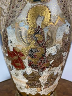 Pamono 19th Century Japan Satsuma Porcelain Vase and Golden Metal, 1870s><noscript><img width=