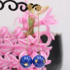 Pamono 20th Century Lapis-Lazuli Ball, Diamond and 18 Karat Yellow Gold Dangle Star Earrings><noscript><img width=