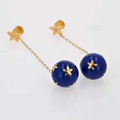 Pamono 20th Century Lapis-Lazuli Ball, Diamond and 18 Karat Yellow Gold Dangle Star Earrings><noscript><img width=