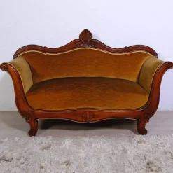 Pamono 19th Century Louis Philippe Boat-Shaped Sofa in Walnut and Velvet> Couches & Sofas