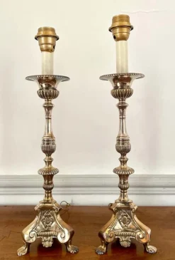 Pamono 19th Century Louis XIV Church Altar Candleholders in Silver Metal, Set of 2> Candleholders