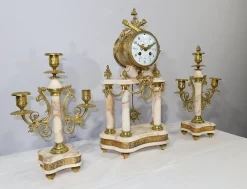 Clearance Pamono 19th Century Louis XVI Style Marble and Bronze Chimney Clocks, Set of 3