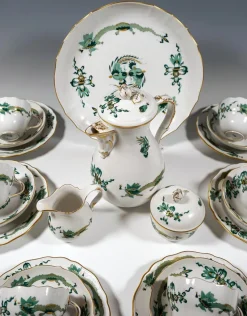 Pamono 20th Century Meissen Coffee Set with Dragon in Green & Gold, 1980s, Set of 22><noscript><img width=