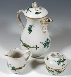 Pamono 20th Century Meissen Coffee Set with Dragon in Green & Gold, 1980s, Set of 22><noscript><img width=