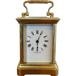 Pamono 19th Century Miniature Brass 8-Day Carriage Clock with Travelling Case, Set of 2> Clocks
