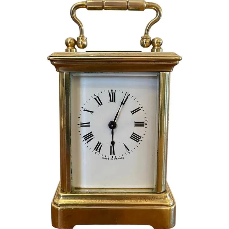 Pamono 19th Century Miniature Brass 8-Day Carriage Clock with Travelling Case, Set of 2> Clocks