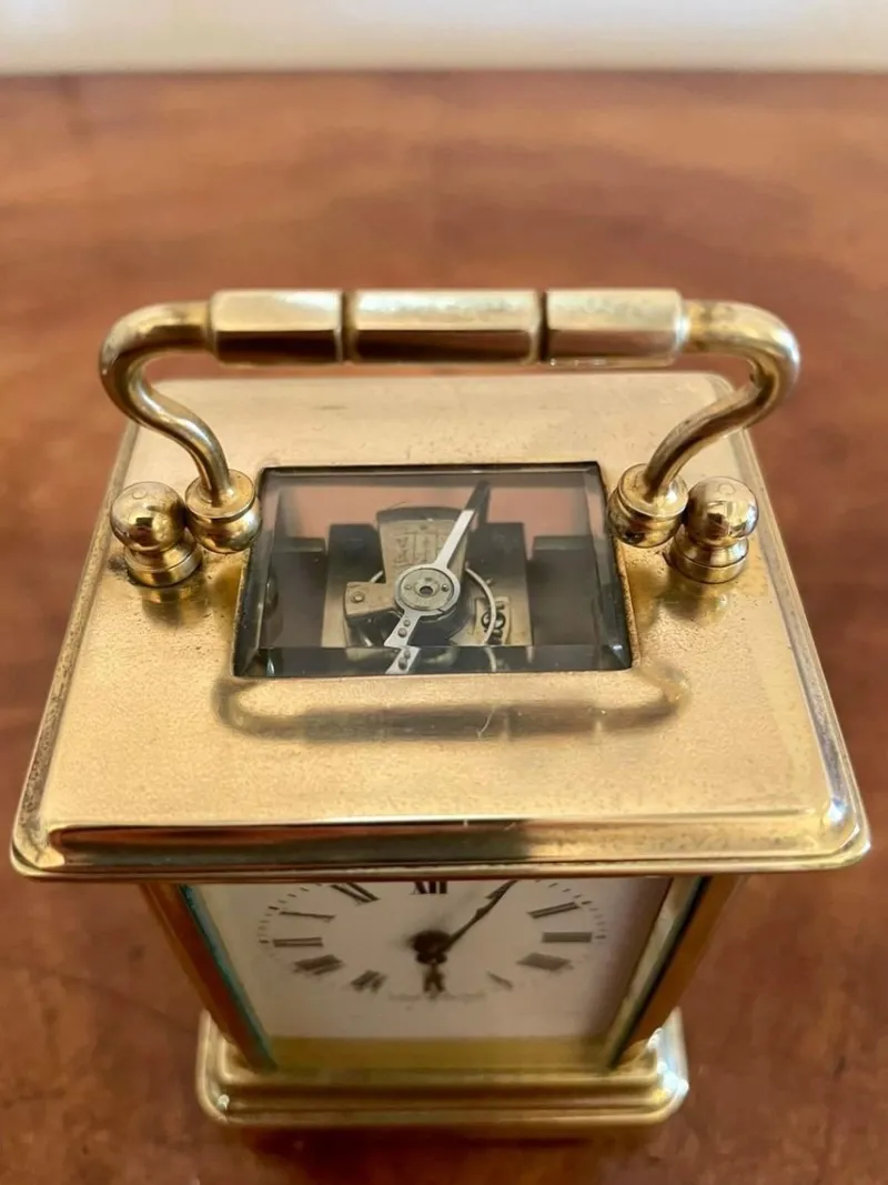 Pamono 19th Century Miniature Brass 8-Day Carriage Clock with Travelling Case, Set of 2> Clocks