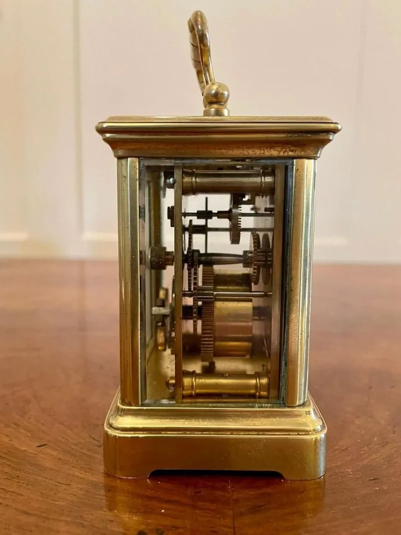 Pamono 19th Century Miniature Brass 8-Day Carriage Clock with Travelling Case, Set of 2> Clocks