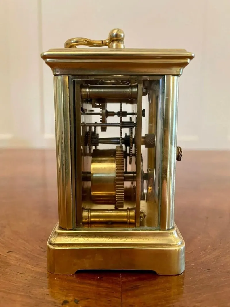 Pamono 19th Century Miniature Brass 8-Day Carriage Clock with Travelling Case, Set of 2> Clocks