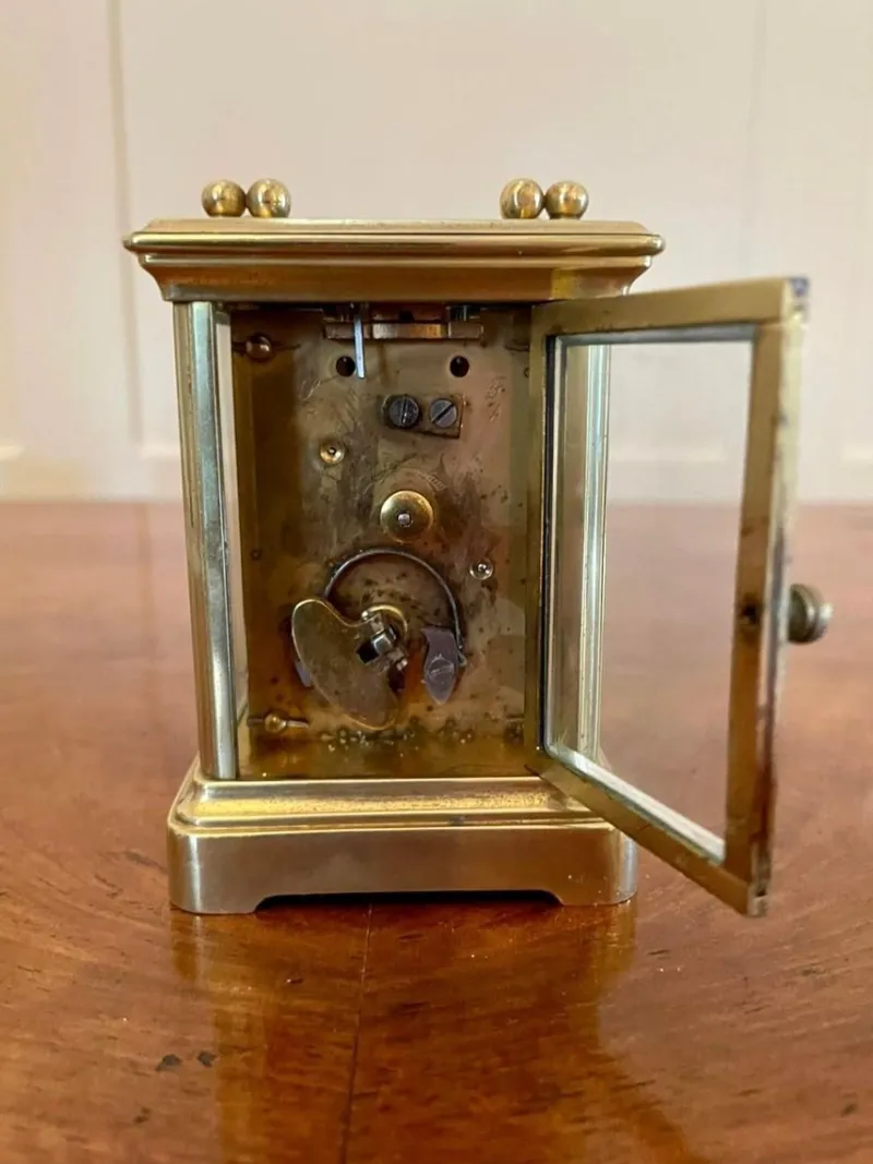 Pamono 19th Century Miniature Brass 8-Day Carriage Clock with Travelling Case, Set of 2> Clocks