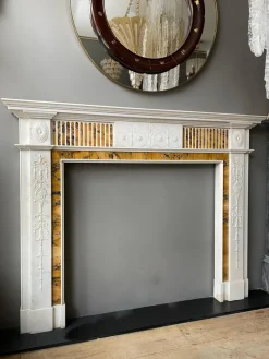 Pamono 19th Century Neoclassical Statuary White and Sienna Marble Fireplace Mantel> Architectural Elements