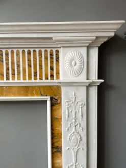 Pamono 19th Century Neoclassical Statuary White and Sienna Marble Fireplace Mantel><noscript><img width=