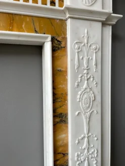 Pamono 19th Century Neoclassical Statuary White and Sienna Marble Fireplace Mantel><noscript><img width=