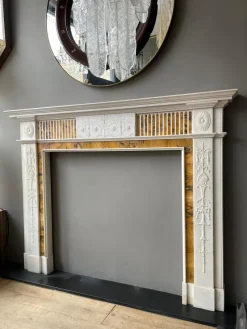 Pamono 19th Century Neoclassical Statuary White and Sienna Marble Fireplace Mantel><noscript><img width=
