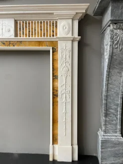 Pamono 19th Century Neoclassical Statuary White and Sienna Marble Fireplace Mantel><noscript><img width=