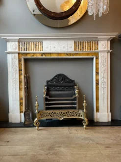 Pamono 19th Century Neoclassical Statuary White and Sienna Marble Fireplace Mantel><noscript><img width=