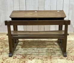 Sale Pamono 20th Century Oak School Desk with Porcelain Inkwells