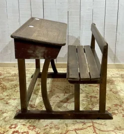 Sale Pamono 20th Century Oak School Desk with Porcelain Inkwells