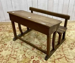 Sale Pamono 20th Century Oak School Desk with Porcelain Inkwells